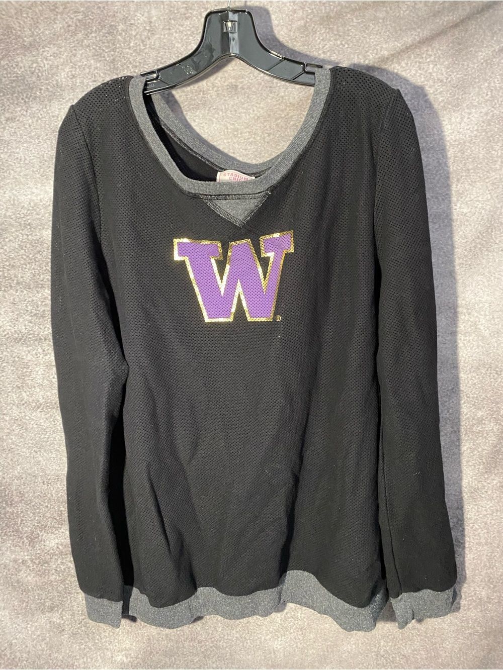 Stadium Chic Washington Huskies UW Mesh Thermal Pullover Sweatshirt Womens XL